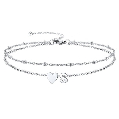 Initial Heart Layered Anklet With Heart for