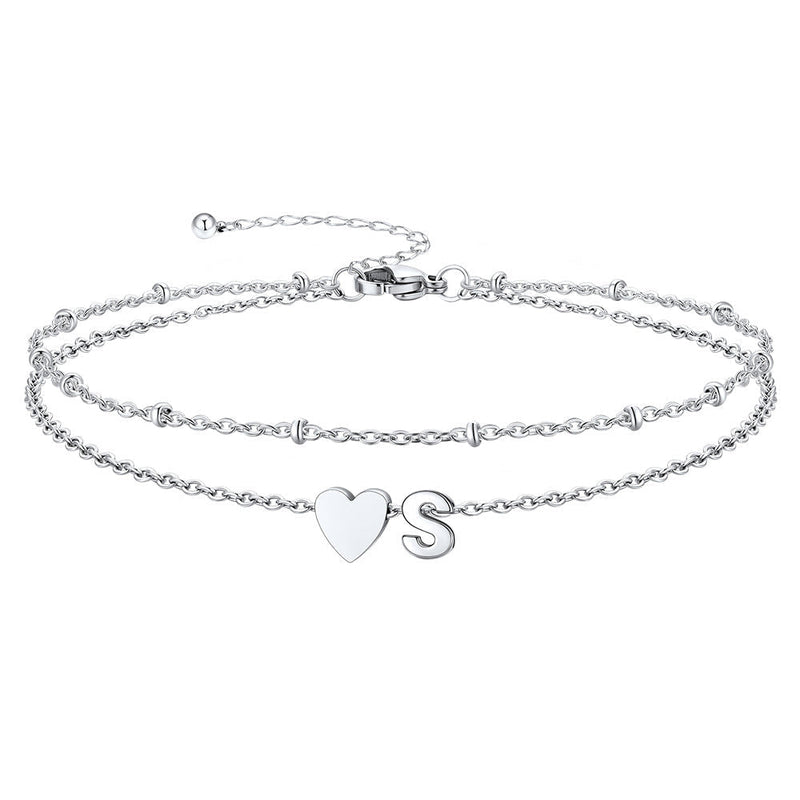 Initial Heart Layered Anklet With Heart for