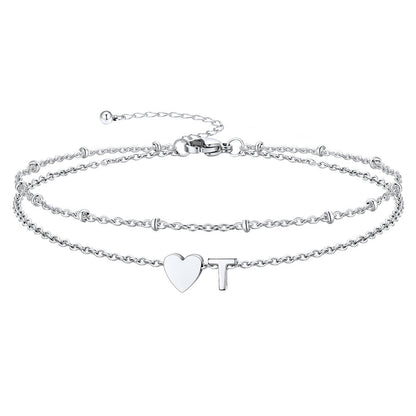 Initial Heart Layered Anklet With Heart for