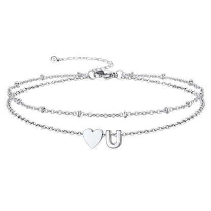 Initial Heart Layered Anklet With Heart for