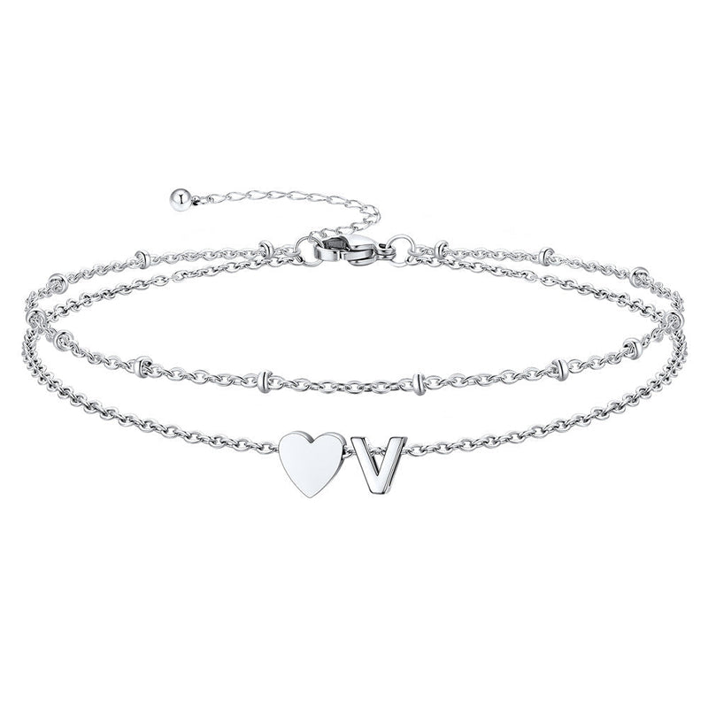 Initial Heart Layered Anklet With Heart for