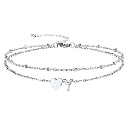 Initial Heart Layered Anklet With Heart for