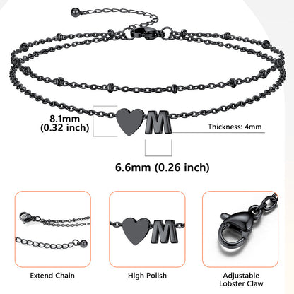 Initial Heart Layered Anklet With Heart for