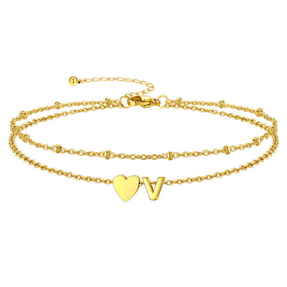 Initial Heart Layered Anklet With Heart for
