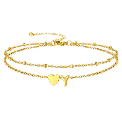 Initial Heart Layered Anklet With Heart for