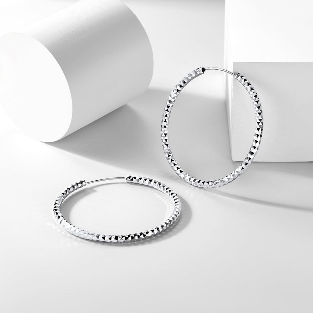 925 Sterling Silver 30/50/70mm Simple Hoop Earrings for