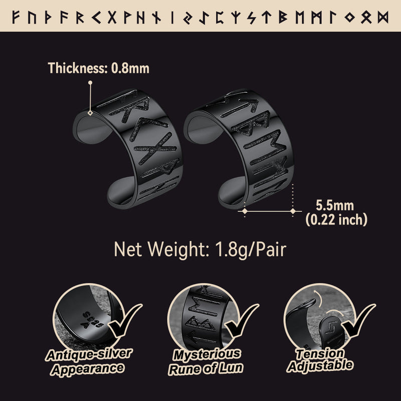 Norse Viking Runes Ear Cuff Earrings for in Sterling Silver