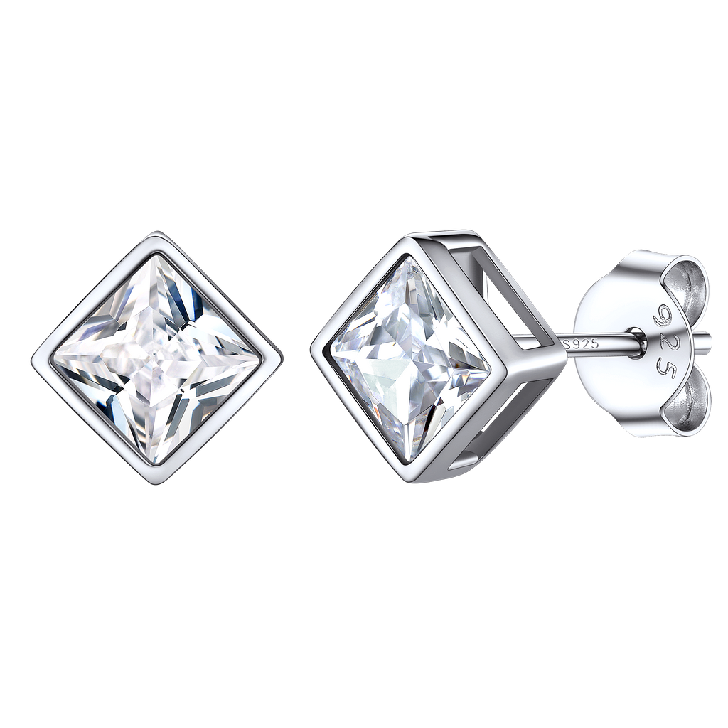 Flash Square Stud Earrings 5mm 7mm Width Sterling Silver