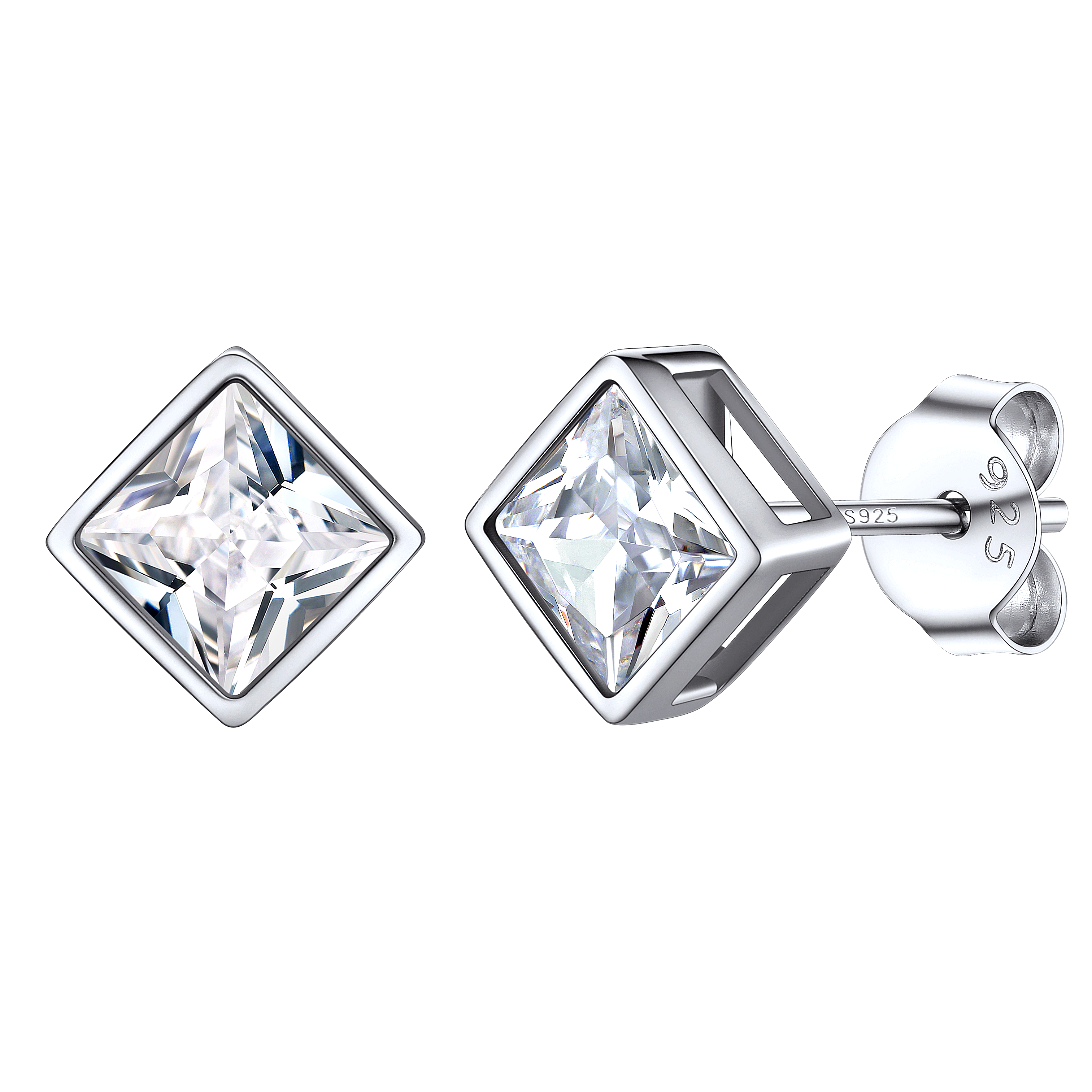 Flash Square Stud Earrings 5mm 7mm Width Sterling Silver