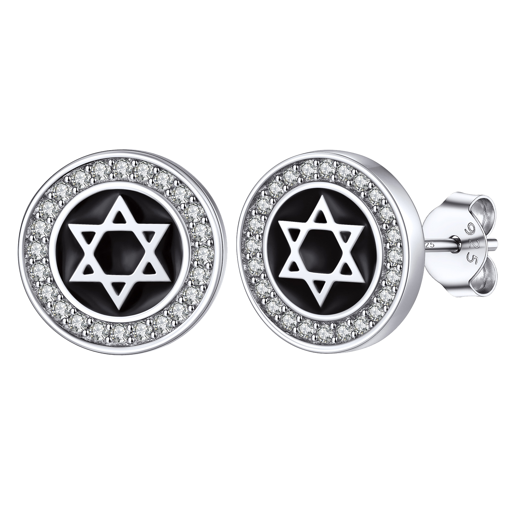Silver Zircon Star of David Stud Earrings for