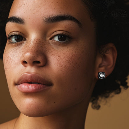6mm Cushion Cut Diamond Halo Stud Earrings in Sterling Silver