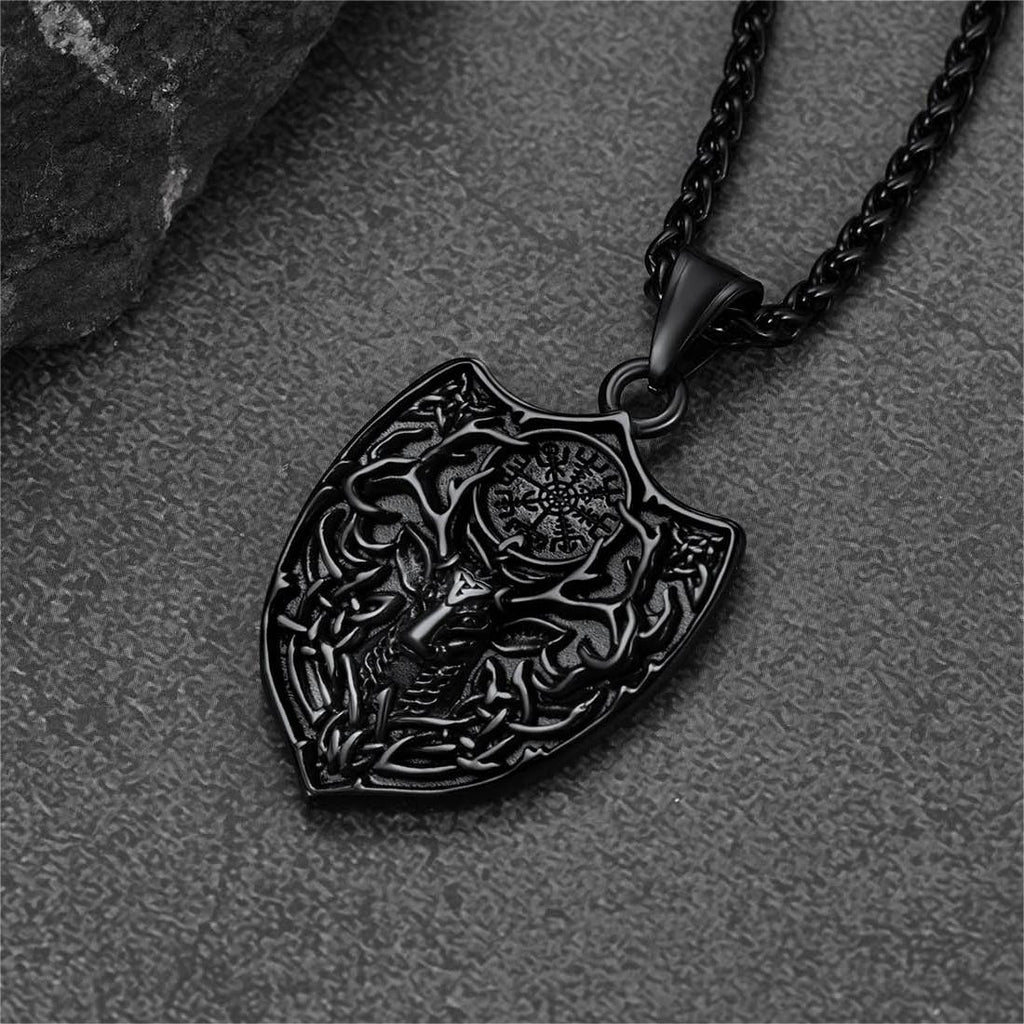 Flash Norse Viking Compass Deer Necklace for