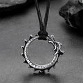 Dragon Circle Necklace With Leather Chain for