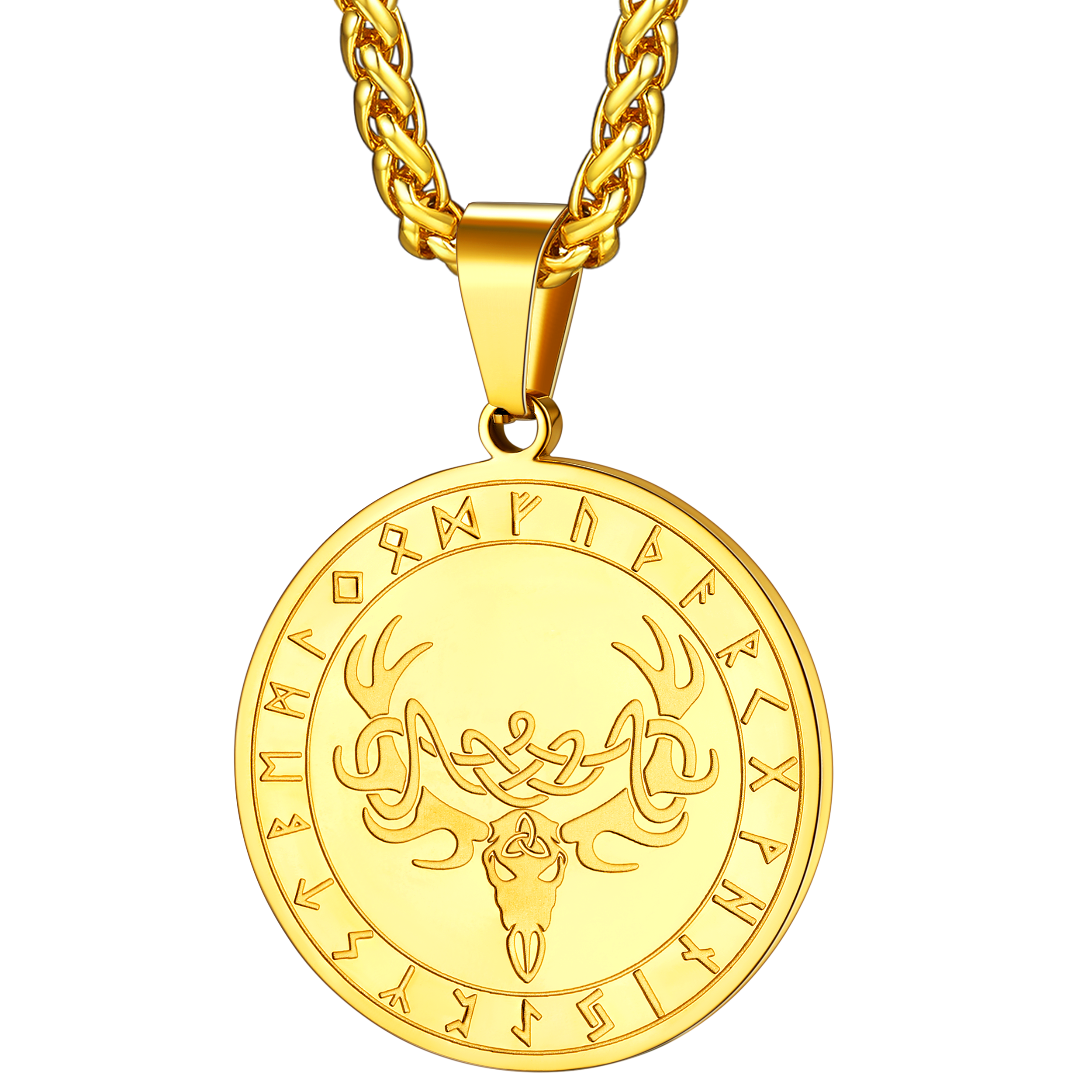 Flash Stainless Steel Norse Viking Deer Necklace for