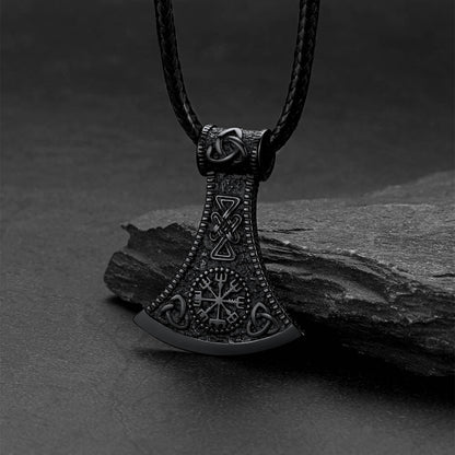 Viking Axe Compass Braided Leather Necklace for Dad