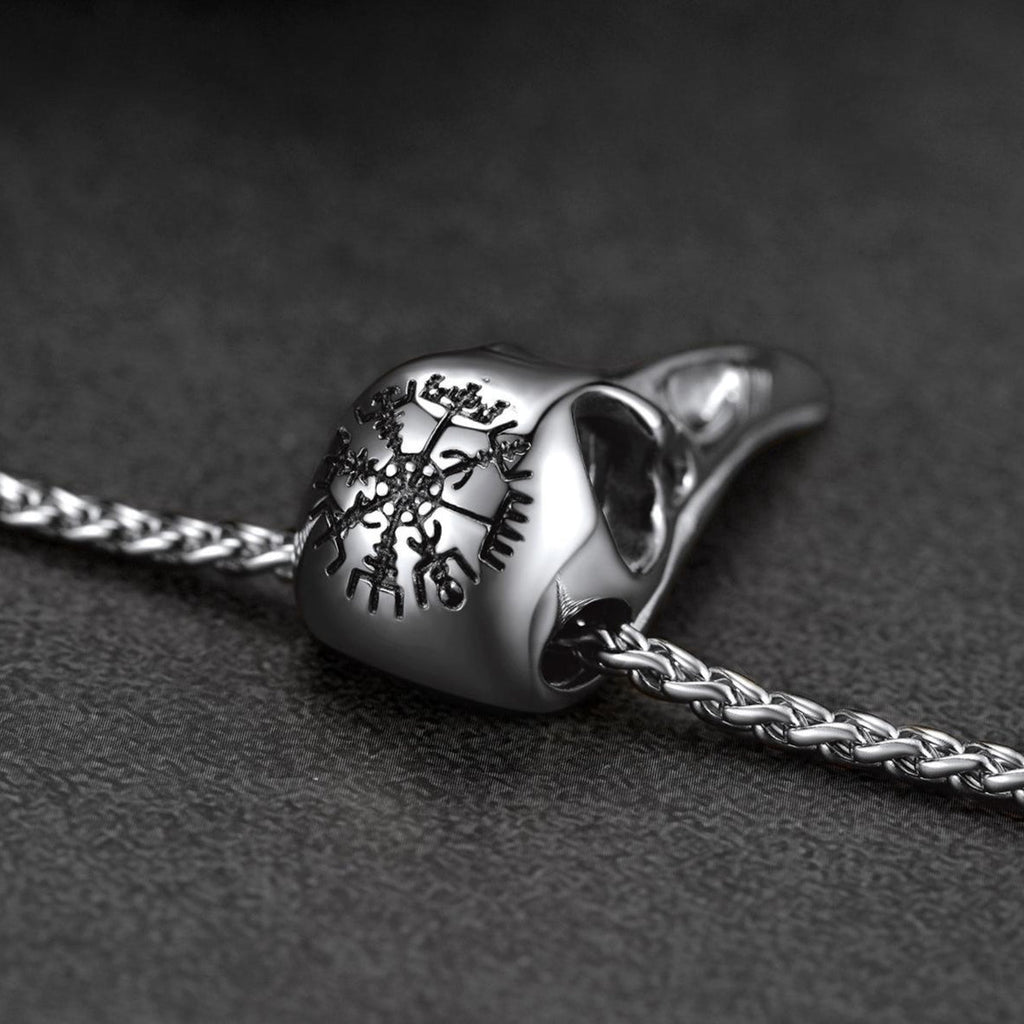 Raven Skull Necklace With Viking Compass for