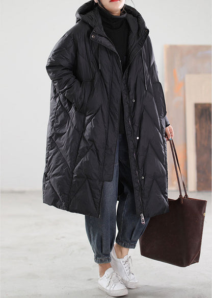 Black Hooded Drawstring Duck Down Winter Coats