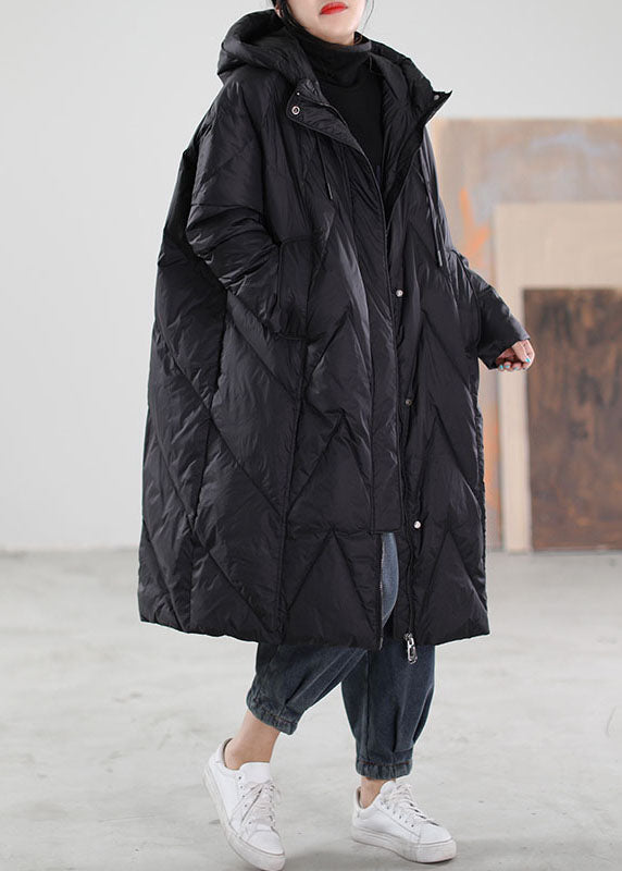 Black Hooded Drawstring Duck Down Winter Coats