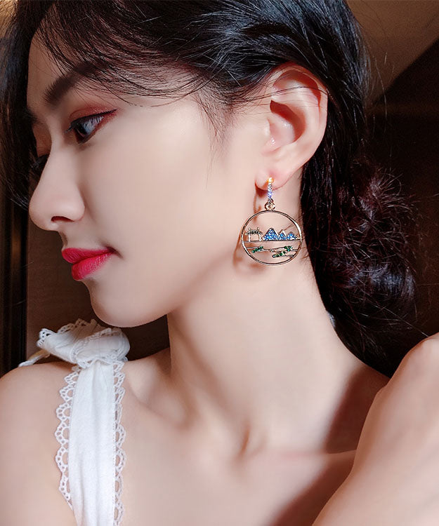 Blue Alloy Zircon Landscape Drop Earrings Tw1046