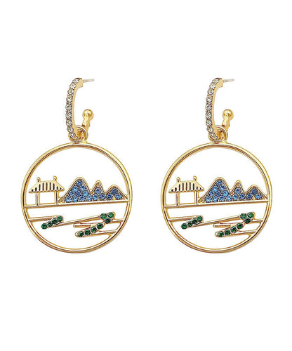 Blue Alloy Zircon Landscape Drop Earrings Tw1046