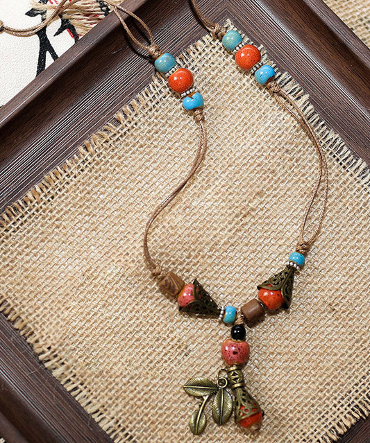 Brown Weave Ceramic Beading Pendant Necklace
