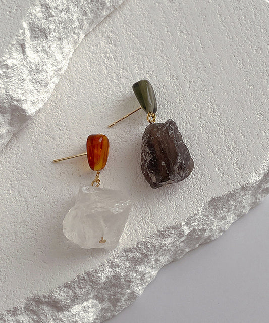 Copper Overgild Asymmetrical Crystal Drop Earrings