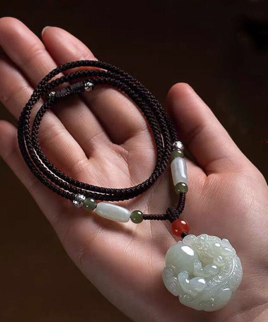Cyan Jade a Mythical Wild Animal Pendant Necklace