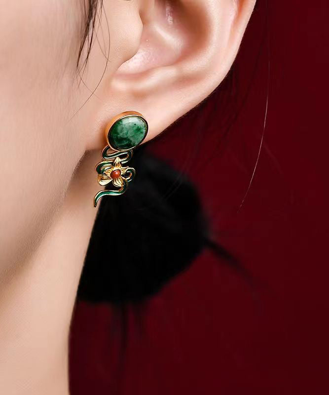 Green Jade Silver Stud Earrings