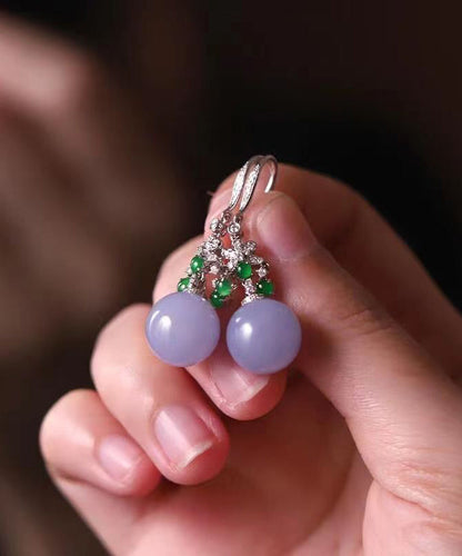 Green Sterling Silver Zircon Jade Ball Drop Earrings