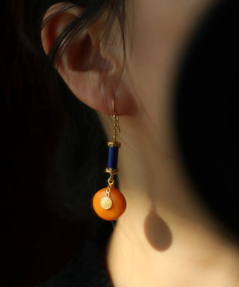 Orange Sterling Silver Overgild Amber Honey Wax Drop Earrings Gh1087