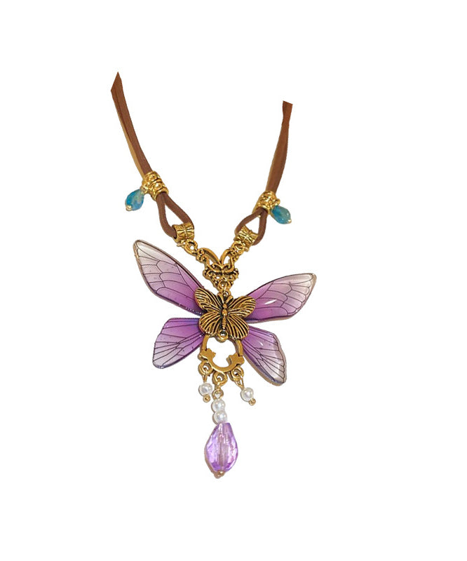 Purple Sterling Silver Alloy Crystal Butterfly Pendant Necklace Ra014