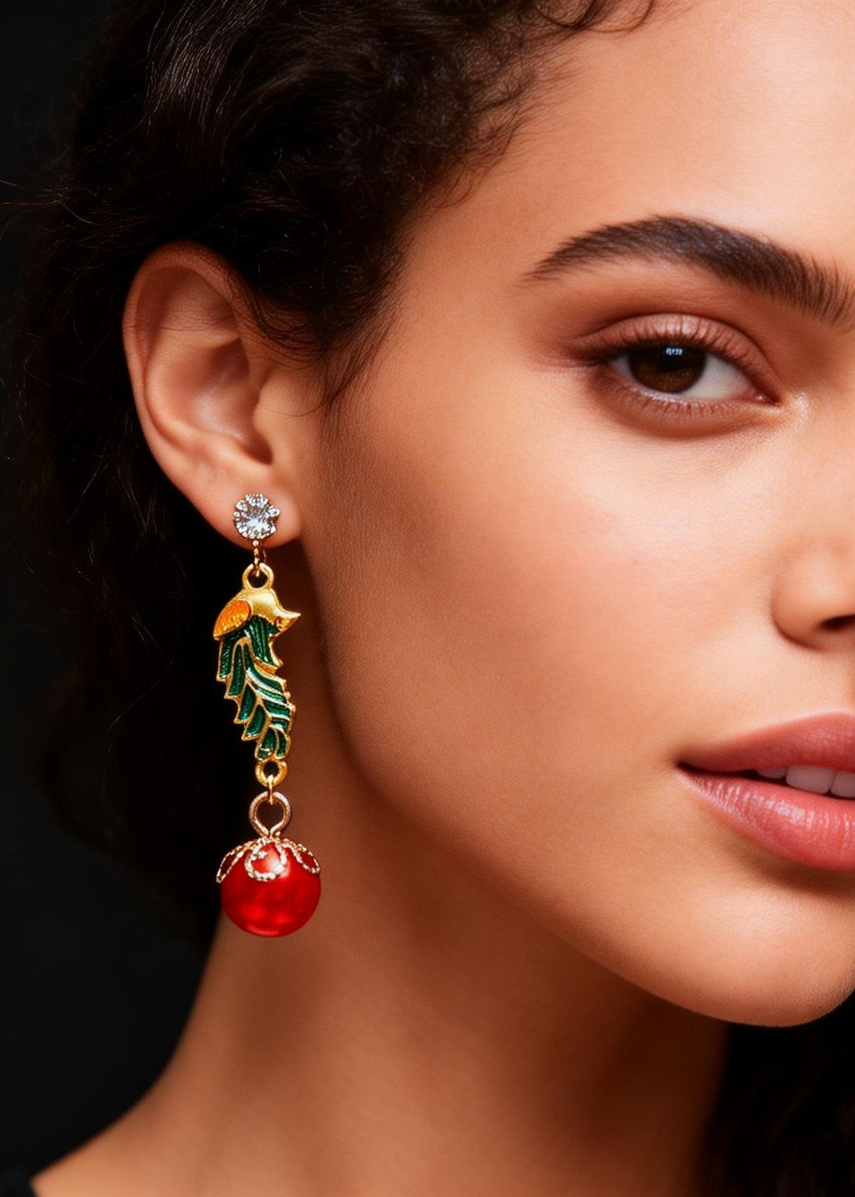 Red Pearl Cloisonne Gilding Drop Earrings