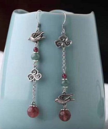 Sterling Silver Crystal Birds Over the Clouds Magpie Drop Earrings
