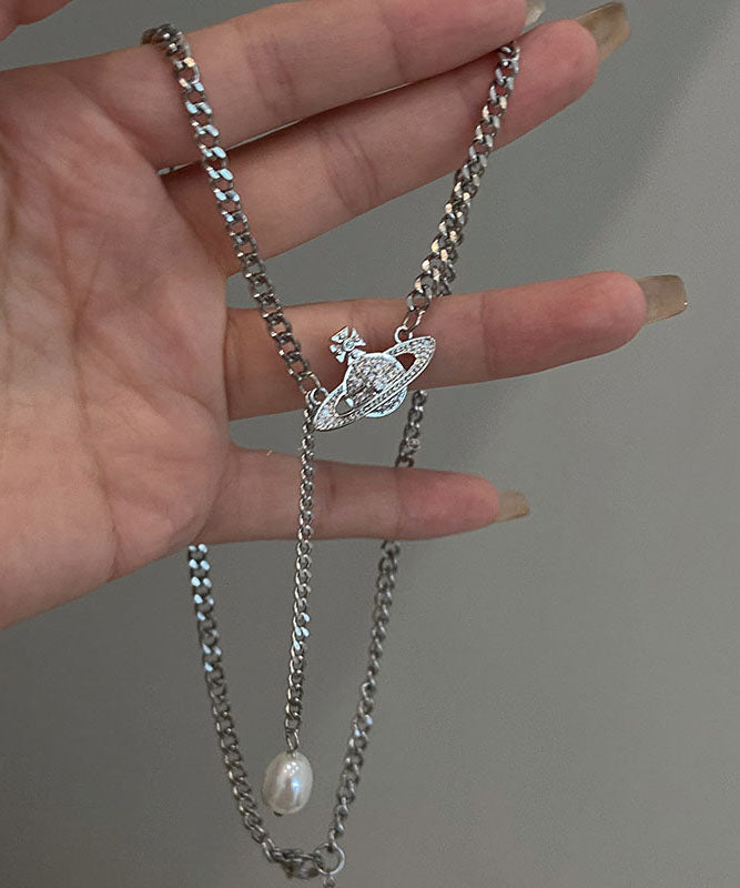 Silk Stainless Steel Pearl Tassel Pendant Necklace