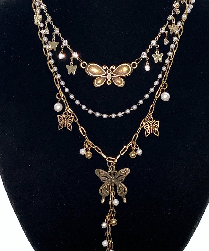 Stainless Steel Butterfly Multi-layer Pendant Necklace