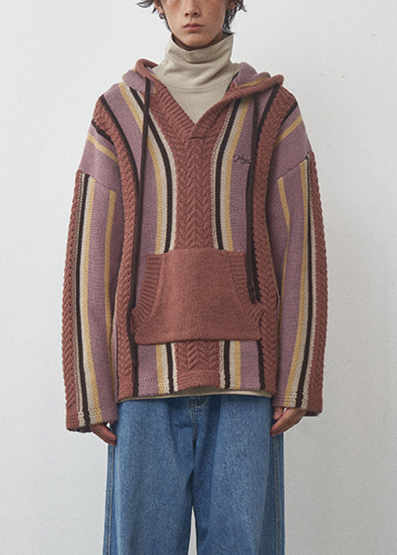 Striped Drawstring Thick Knit Sweater Fall