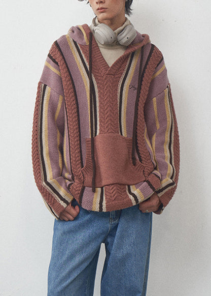 Striped Drawstring Thick Knit Sweater Fall