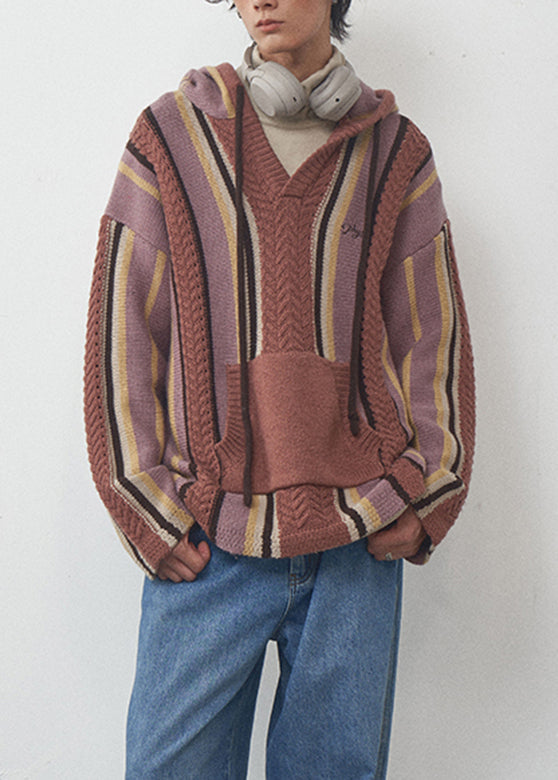 Striped Drawstring Thick Knit Sweater Fall