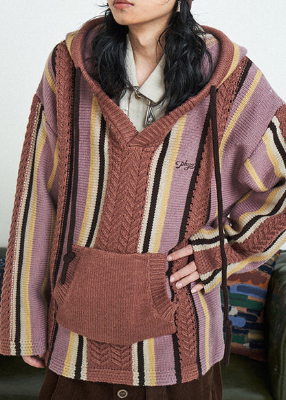 Striped Drawstring Thick Knit Sweater Fall