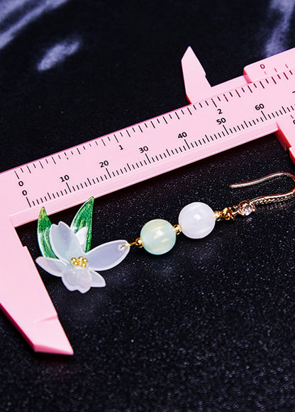 White Jade Lotus Flower Drop Earrings