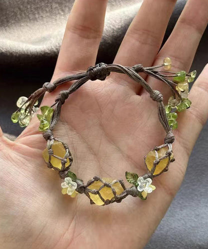 Yellow Handmade Weaving Crystal Tassel Charm Bracelet