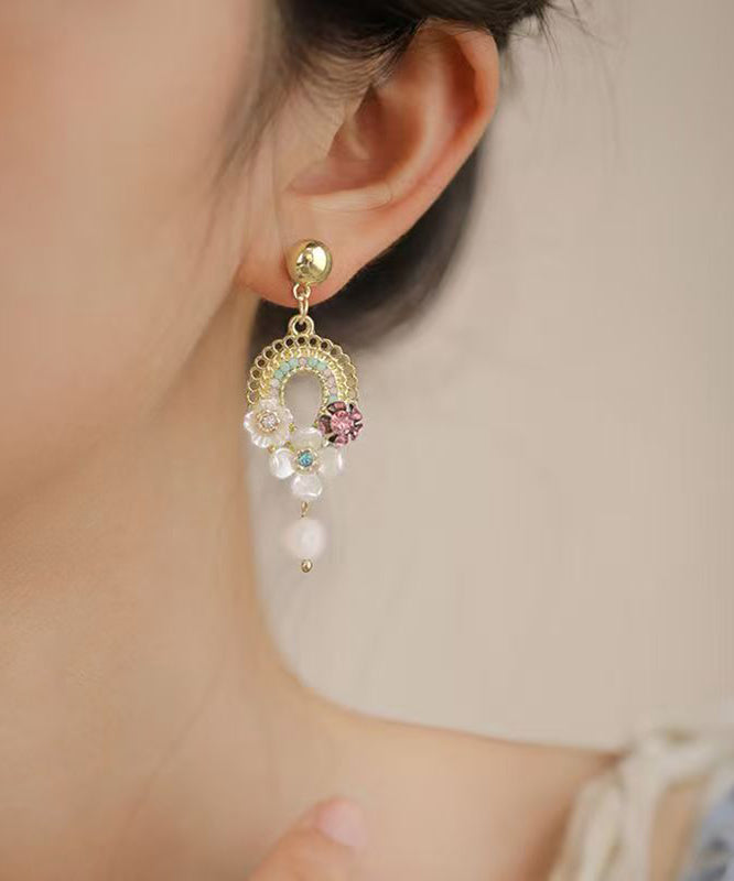 Vogue Gold Alloy Acrylic Hollow Out Tassel Drop Earrings