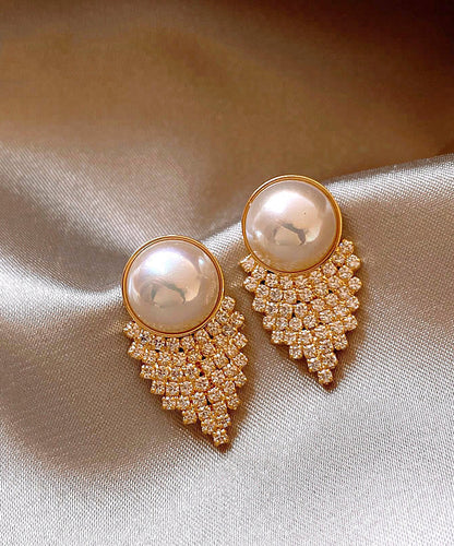 Vogue Gold Copper Alloy Zircon Pearl Stud Earrings