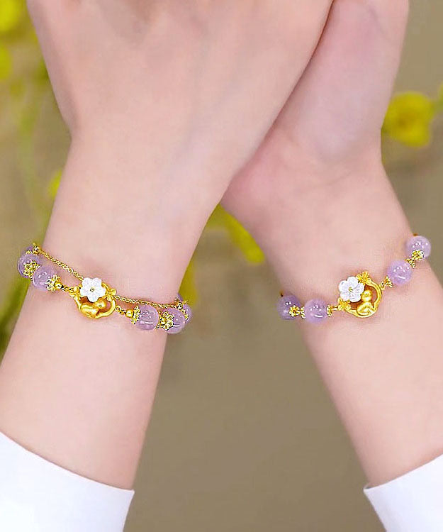 Vogue Purple Sterling Silver Overgild Inlaid Crystal Rabbit Chain Bracelet