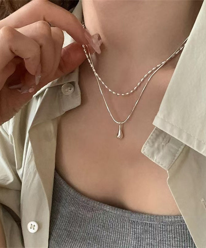 Vogue Silk Sterling Silver Double-layer Water Drop Pendant Necklace