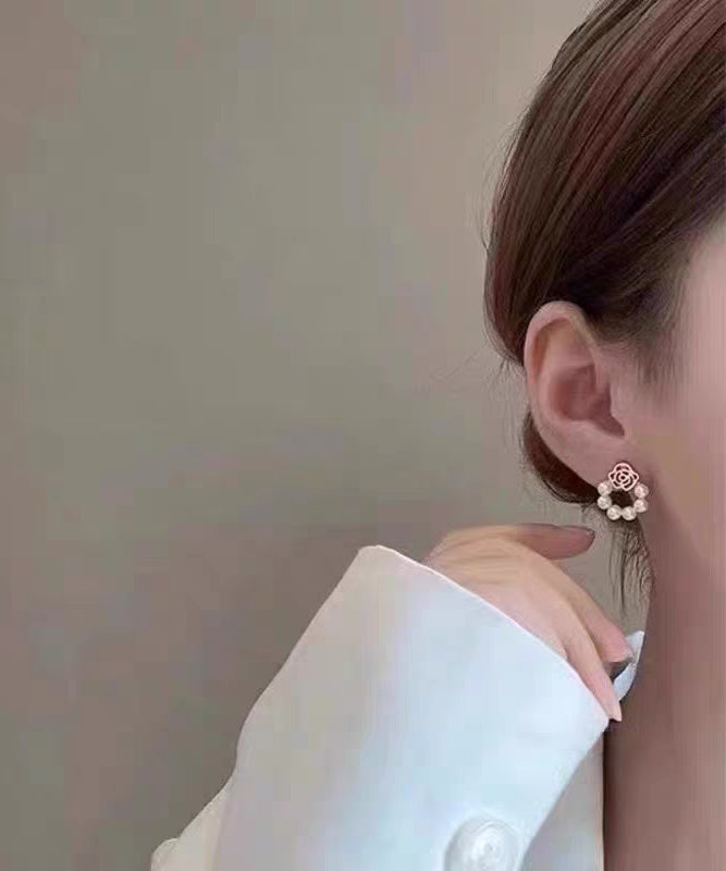 Vogue White Stelring Silver Overgild Pearl Hoop Earring