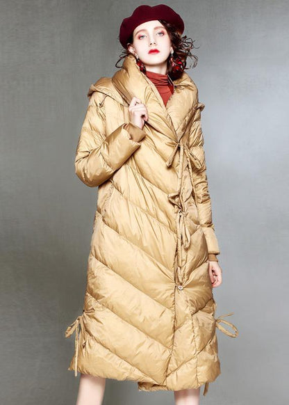 Warm Khaki Down Coat Winter Clothing Hooded Parka Drawstring Warm Overcoat