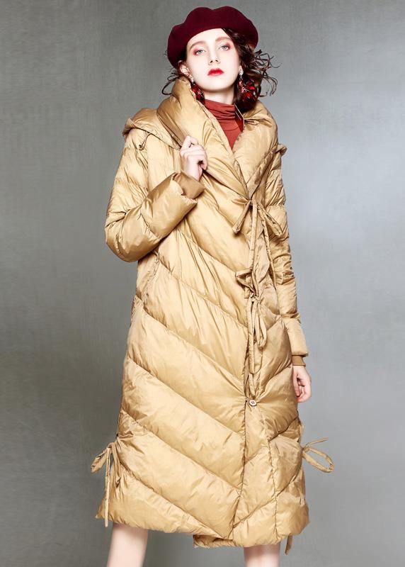 Warm Khaki Down Coat Winter Clothing Hooded Parka Drawstring Warm Overcoat