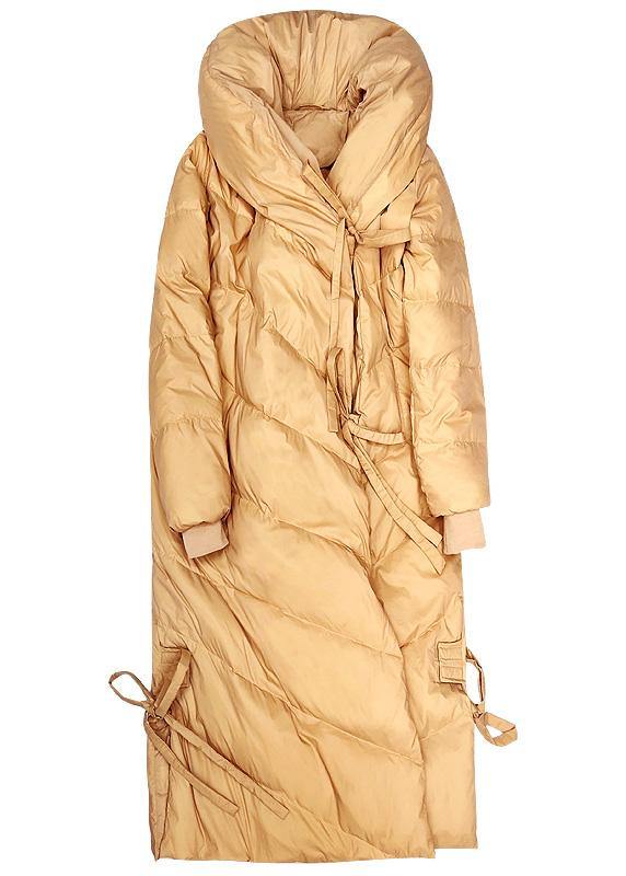 Warm Khaki Down Coat Winter Clothing Hooded Parka Drawstring Warm Overcoat