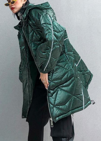 Warm Oversize Jackets & Coats Hooded Coats Green Asymmetric Drawstring Hem Parka